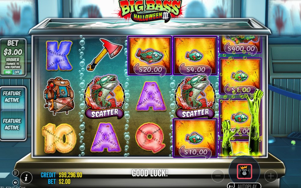 Free Spins med blå och röd WILD FISHERMAN-mätare runt hjulen